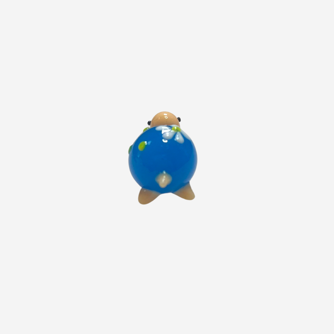 Handmade Lampwork Glass Figurine - Blue Turtle w/Flowers