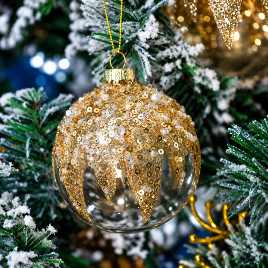 Glass Ornament - Gold Glitter Drip