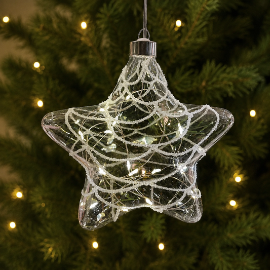 Glass Ornament - White Light Up Star