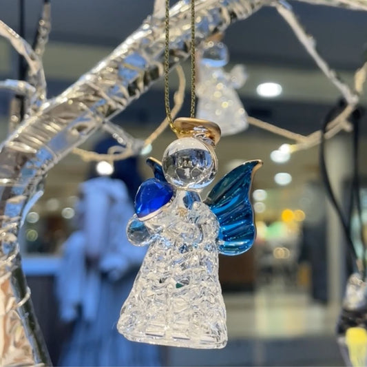 Glass Angel Mini Ornament - Blue