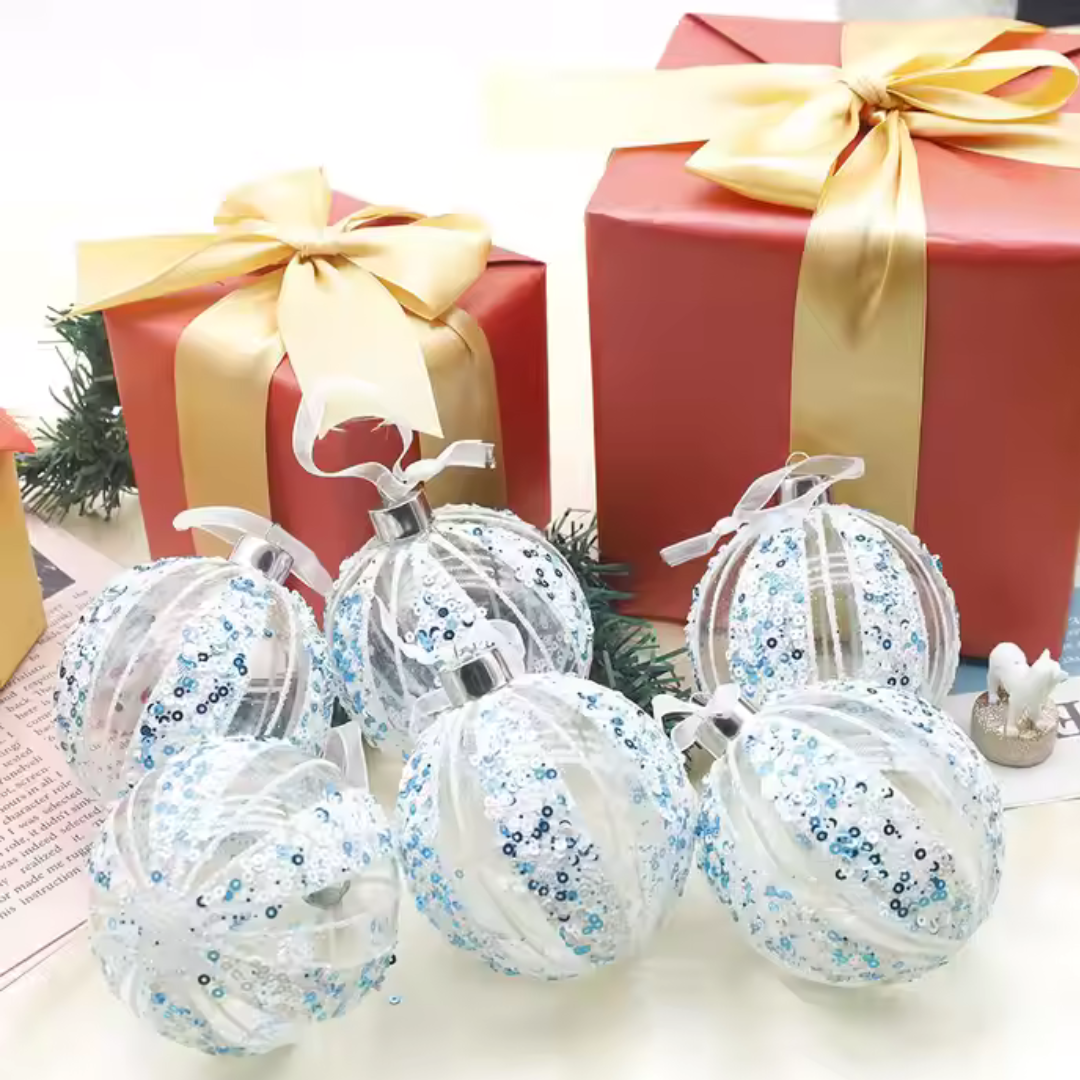 Glass Ornament - Sapphire Glitter Sphere (6-Piece Set)