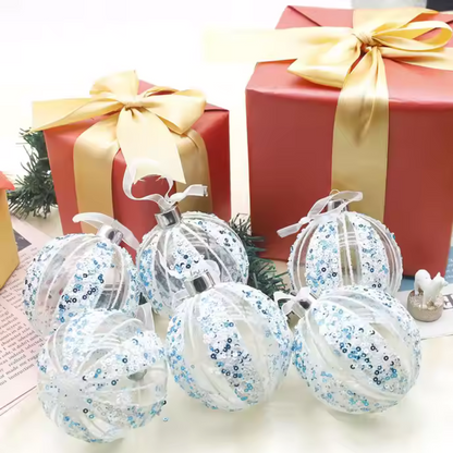Glass Ornament - Sapphire Glitter Sphere (6-Piece Set)