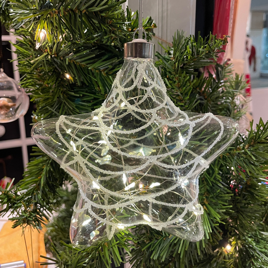 Glass Ornament - White Light Up Star