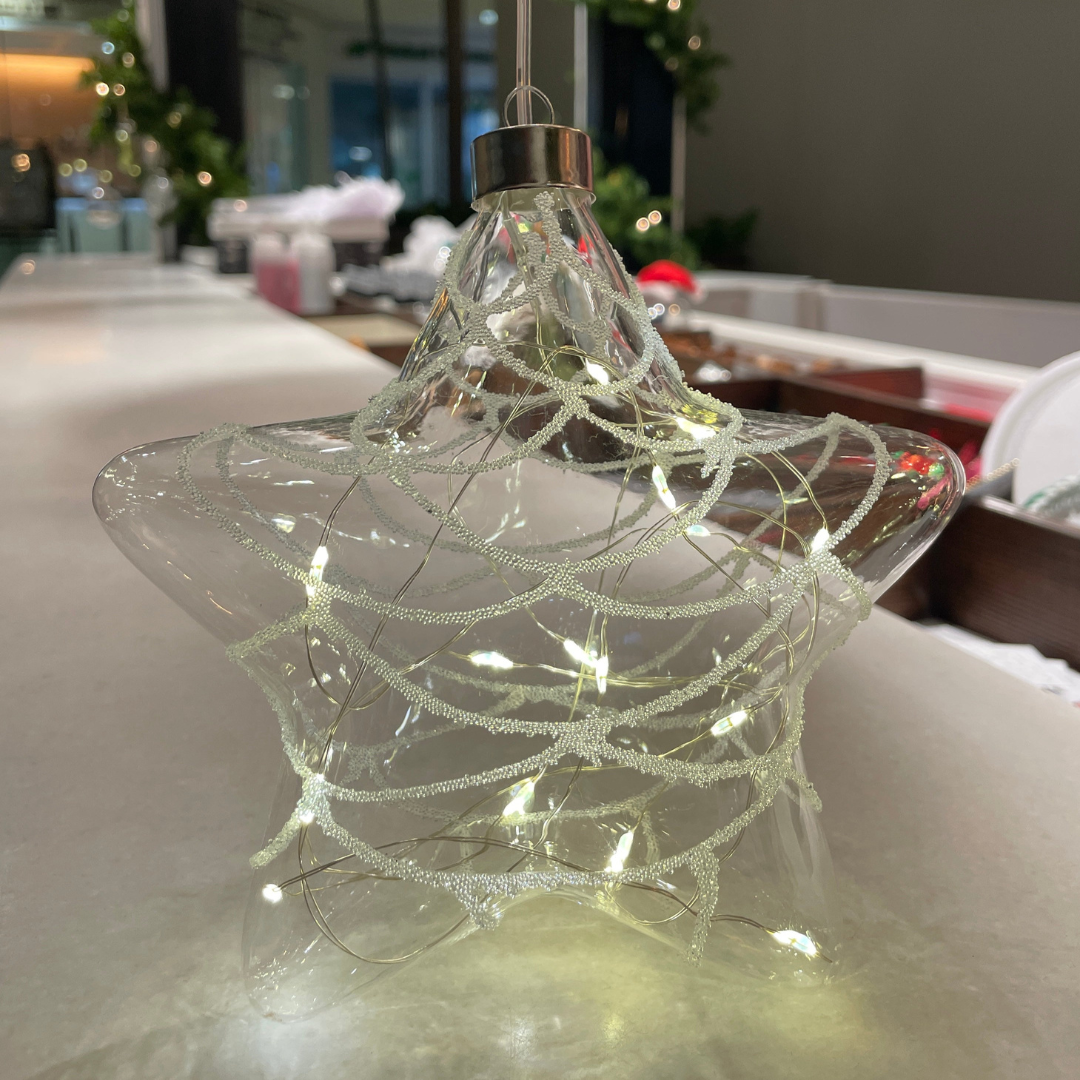 Glass Ornament - White Light Up Star