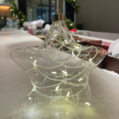 Glass Ornament - White Light Up Star