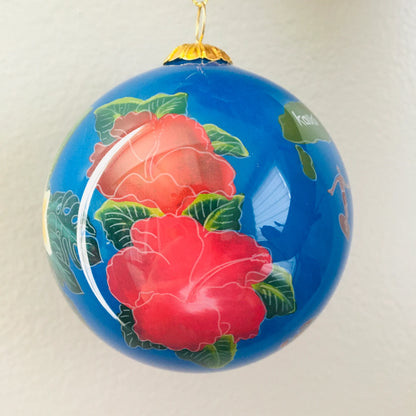 Hand-Painted Hawaiian Hibiscus & Island Ornament