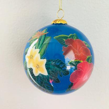 Hand-Painted Hawaiian Hibiscus & Island Ornament