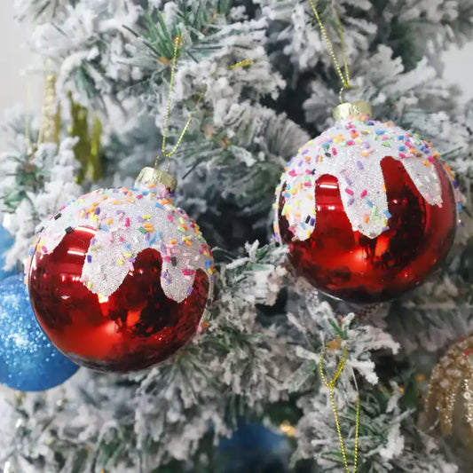 Glass Ornament - Red Christmas Donut Drip