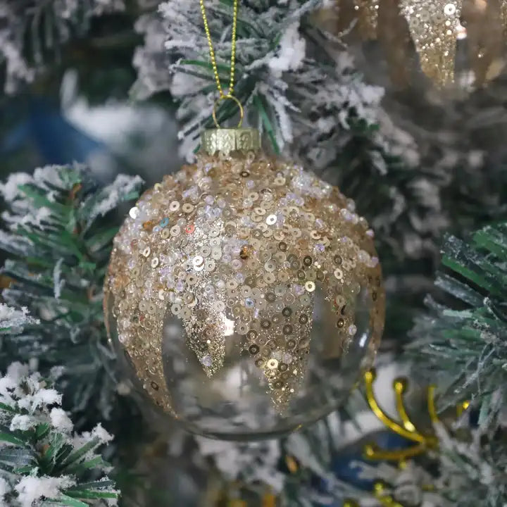 Glass Ornament - Gold Glitter Drip