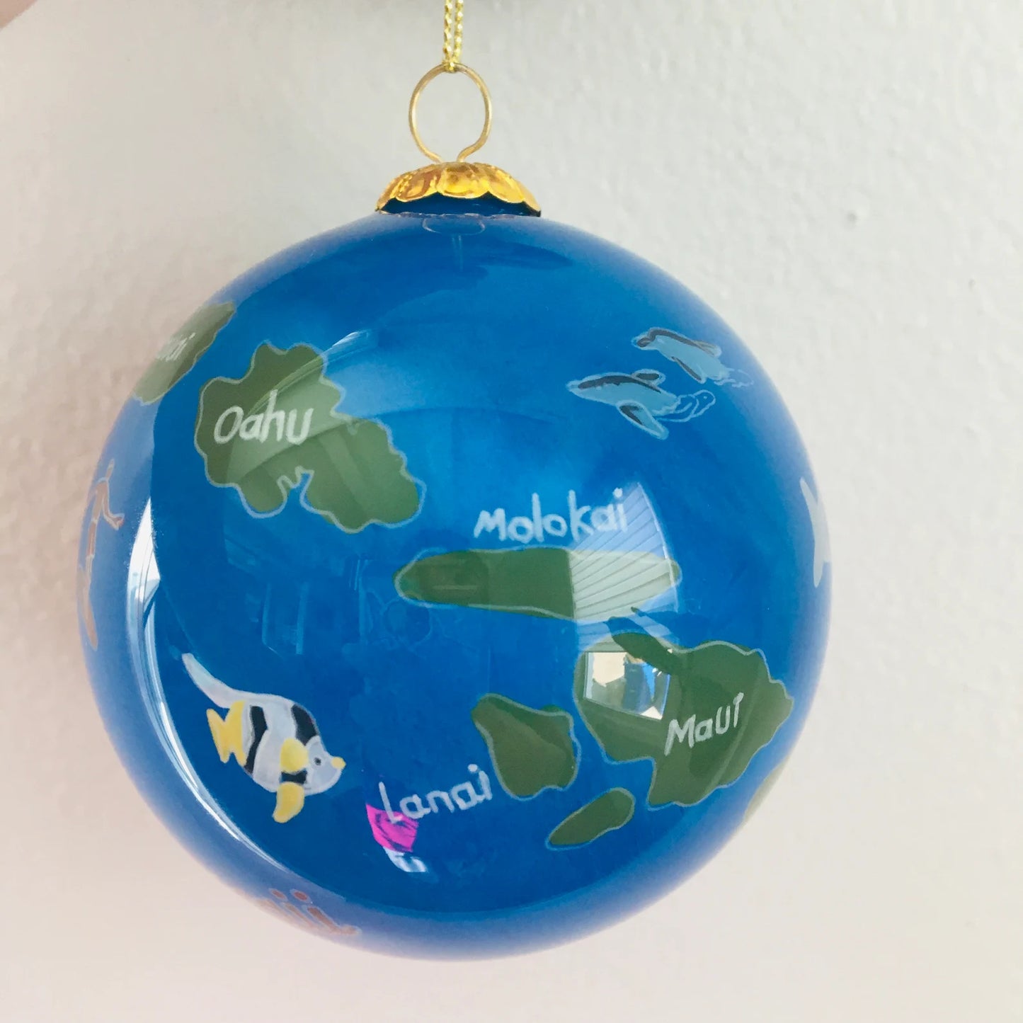 Hand-Painted Hawaiian Hibiscus & Island Ornament