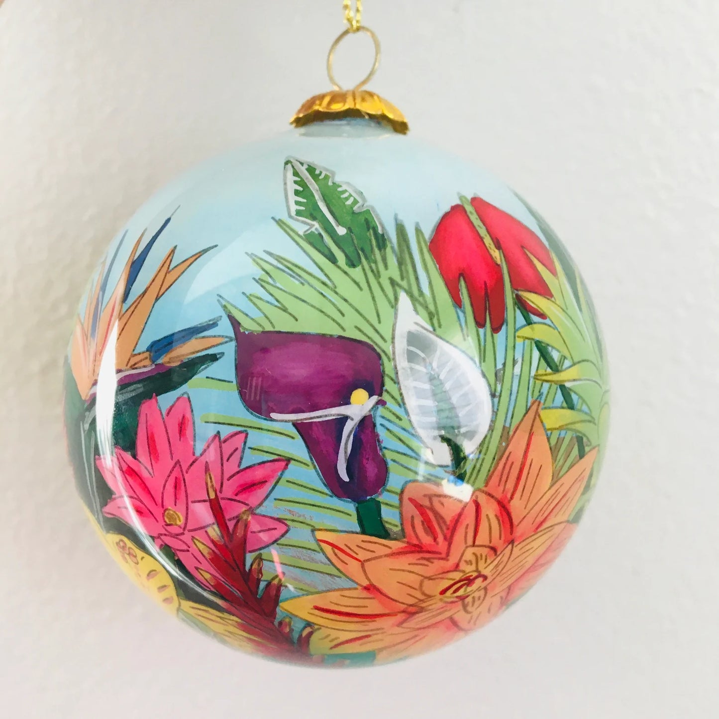 Hand-Painted Hawaiian Tropical Flowers Ornament