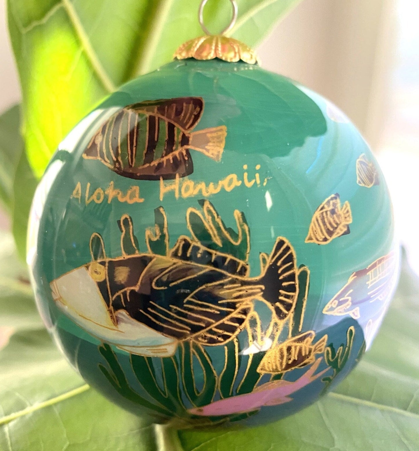 Hand-Painted Hawaiian Honu Glass Ornament