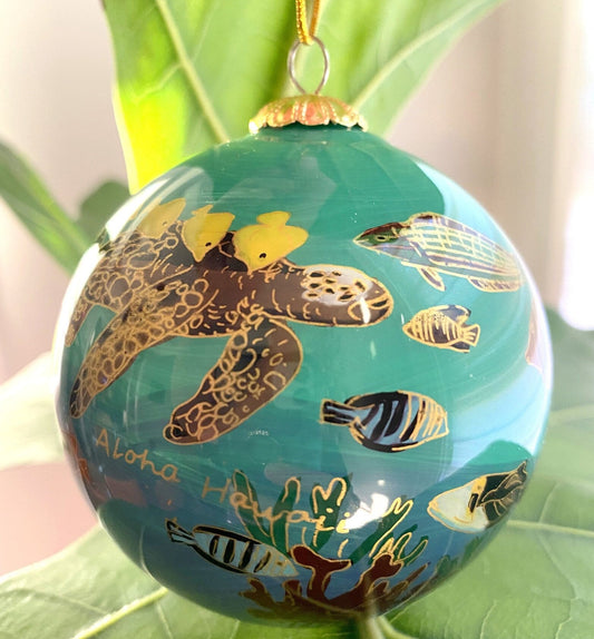 Hand-Painted Hawaiian Honu Glass Ornament