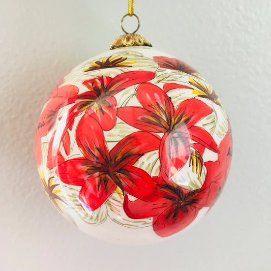 Hand-Painted Hawaiian Red & White Flower